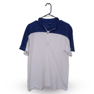 Mont Bell White & Blue With Zipper Neck Half Sleeves Polo Sports T Shirt | Sports Fabric | Large