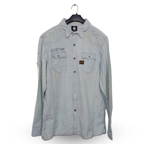 Raw Light Blue Denim With Front Pocket Full Sleeves | Collar Size 17 | Chest Size 22