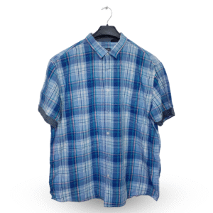 Lunda.Pk Check Ocean Blue With Front Pocket Half Sleeves | Collar Size 17 | Chest Size 50