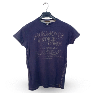 Vintage Cloth Dark Blue Printed Half Sleeves T Shirt | Cotton Jersey | Small