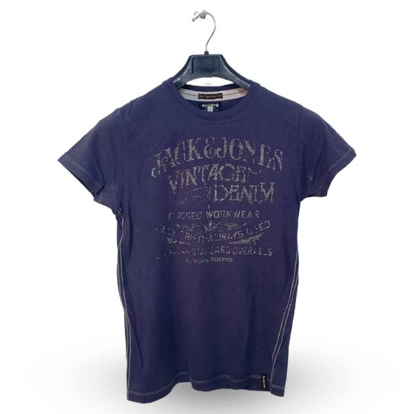 Vintage Cloth Dark Blue Printed Half Sleeves T Shirt | Cotton Jersey | Small
