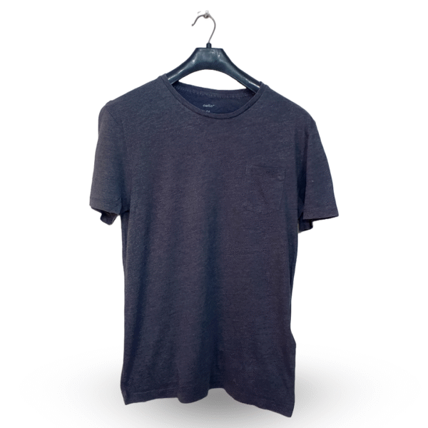 Celio Slate Blue Grey With Front Pocket Half Sleeves T Shirt | Cotton Jersey | Medium