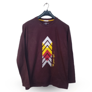 Blue Stone Maroon Printed Full Sleeves T Shirt | Cotton Jersey | Medium