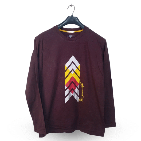 Blue Stone Maroon Printed Full Sleeves T Shirt | Cotton Jersey | Medium