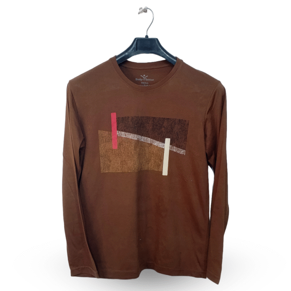 Body Fashion Brown Printed Full Sleeves T Shirt | Cotton Jersey | Medium