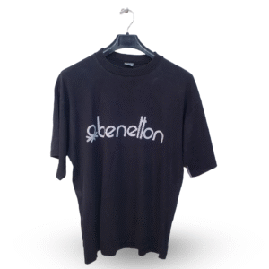 Benetton Black Printed Half Sleeves T Shirt | Cotton Jersey | Large
