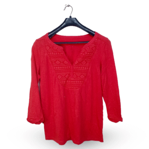 Lunda.Pk Blood Red V Neck Style Top | Cotton Jersey | Small