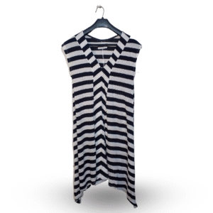 Me & Me Black & White Stripes Short V Neck Sleeveless Top | Cotton Jersey | Medium