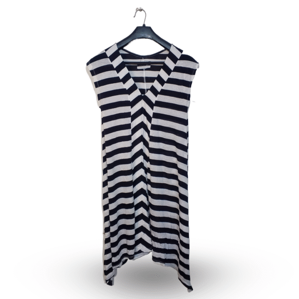 Me & Me Black & White Stripes Short V Neck Sleeveless Top | Cotton Jersey | Medium