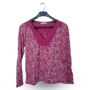 Fat & Face Pink Floral Split Neck Top | Cotton Jersey | Small