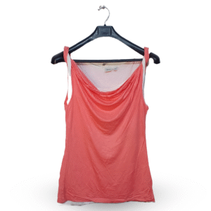 Sprit Florescent Peach Double Layer Drape Neck Top | Cotton Jersey | Medium