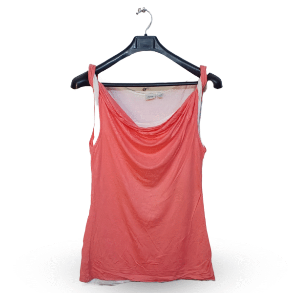Sprit Florescent Peach Double Layer Drape Neck Top | Cotton Jersey | Medium