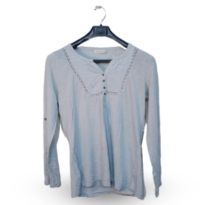 Yessica Light Blue Long Sleeves Henley Top | Cotton Jersey | Large