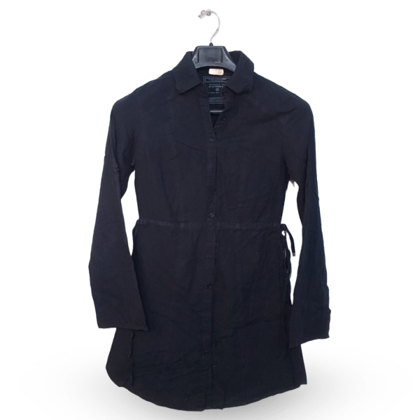 Object Black Longline Tie Waist Shirt | Pure Cotton Jersey | Medium