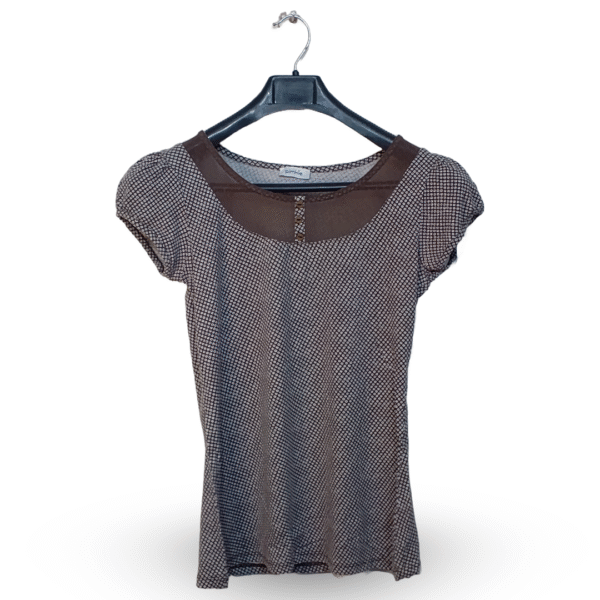 Pimkie Brown Neckline Short Sleeves Top | Satan Jersey | Small