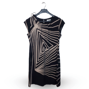 Yessica Black & Beige Cream Geometric Pattern Sleeveless Top | Cotton Jersey | Large