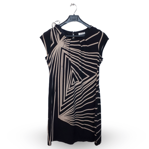 Yessica Black & Beige Cream Geometric Pattern Sleeveless Top | Cotton Jersey | Large