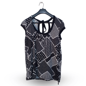 Patrice Breal Black & White Dotted Pattern Cap Sleeve Blouse