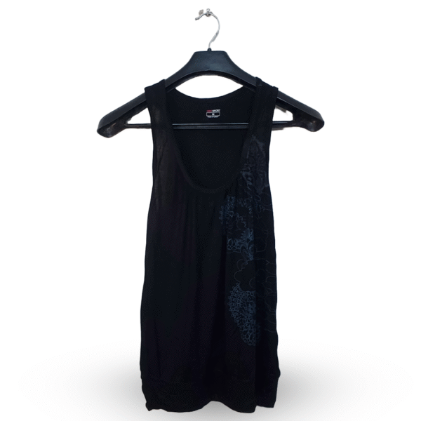 H&M Black Printed Sleeveless Top | Cotton Jersey | Medium