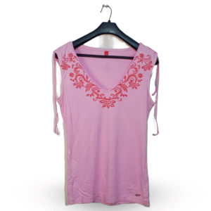 Espirit Pink Decorative Design V Neck Sleeveless Tank Top | Cotton Jersey | Medium