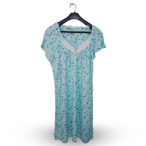 Barrow Teal Floral Print Short Sleeves Nightgown | Cotton Jersey | Large