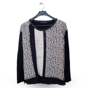 Classic Black & White Distinctive Pattern Sleeveless Top | Sheer Hemline | Large