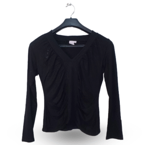Influx Black Ruched Long Sleeves Knit Top | Cotton Jersey | Medium