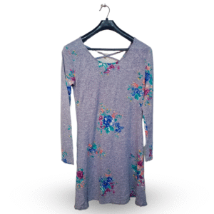 Lunda.Pk Primary Grey With Floral Print Long Sleeve Dress | Cotton Jersey | Medium