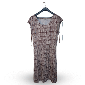 Loft Brown & Beige Distinct Pattern Cap Sleeves Dress | Cotton Jersey | Large