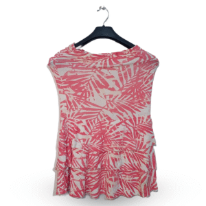 Lunda.Pk Pink & Cream Tropical Leaves Pattern Top | Cotton Jersey | Medium
