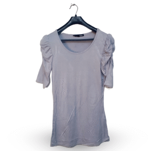 Etan Silver Scoop Neck & Puffed Elbow Length Sleeves Top | Cotton Jersey | Meium