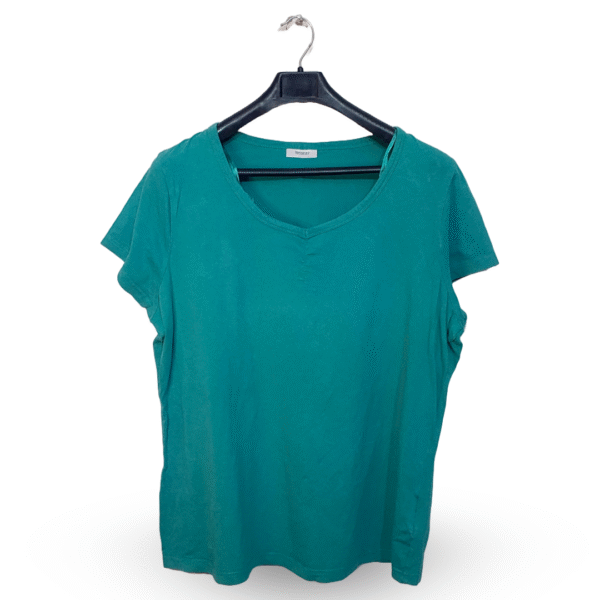 Yessica Keyhole Cutout Teal Short Sleeve Top | Cotton Jersey | Large