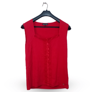 Lisa Tossa Blood Red Crochet Shoulder Top | Cotton Jersey | Small