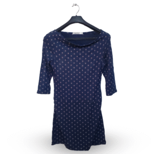 Lola & Liza Navy Blue & White Polka Dot Pattern Boat Neck Top | Cotton Jersey | Medium