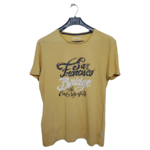 Creeks Lemon Yellow Printed Half Sleeves T Shirt | Cotton Jersey | Medium