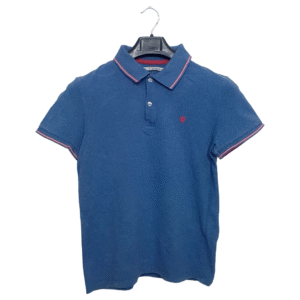 Celio Plain Teal Blue Fine Polo Half Sleeves T Shirt | Cotton Jersey | Small