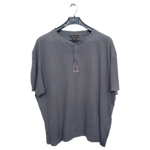 Atlas Grey Plain Half Sleeves Round Neck Button T Shirt | Cotton Jersey | 2XL