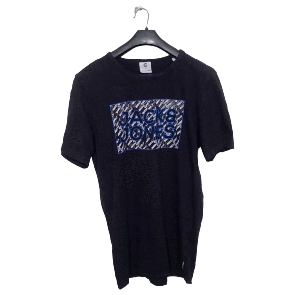 Jack & Jones Black Printed Half Sleeves T Shirt | Cotton Jersey | Medium