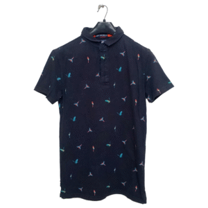 City Fit Blue Parrot Pattern Half Sleeves Polo T Shirt | Cotton Jersey | Small