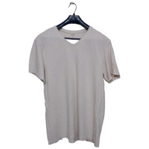 Kiabi Off White V Neck Half Sleeves T Shirt | Cotton Jersey | Medium
