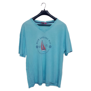 Blue Sailing Blue Printed Half Sleeves T Shirt | Cotton Jersey | Large