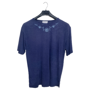 Million Dreams Blue Flower Embroidery Ladies Half Sleeves T Shirt | Cotton Jersey | Medium