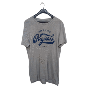Jack & Jones Grey Printed Half Sleeves T Shirt | Cotton Jersey | Extra Large