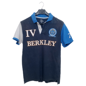 Berkeley Black White & Blue Printed Polo Half Sleeves T Shirt | Cotton Jersey | Large