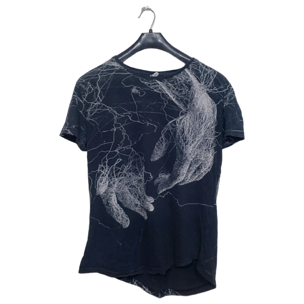 Mosca Nova Black With Hand Printed Half Sleeves T Shirt | Cotton Jersey | Medium