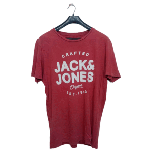 Jack & Jones Slim Fit Red Printed Half Sleeves T Shirt | Cotton Jersey | Large