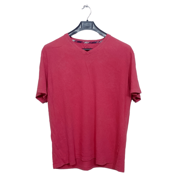 Tex Pinkish Red V Neck Plain Half Sleeves T Shirt | Cotton Jersey | Extra Large