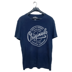Jack & Jones Blue Faded Printed Half Sleeves T Shirt | Cotton Jersey | Large