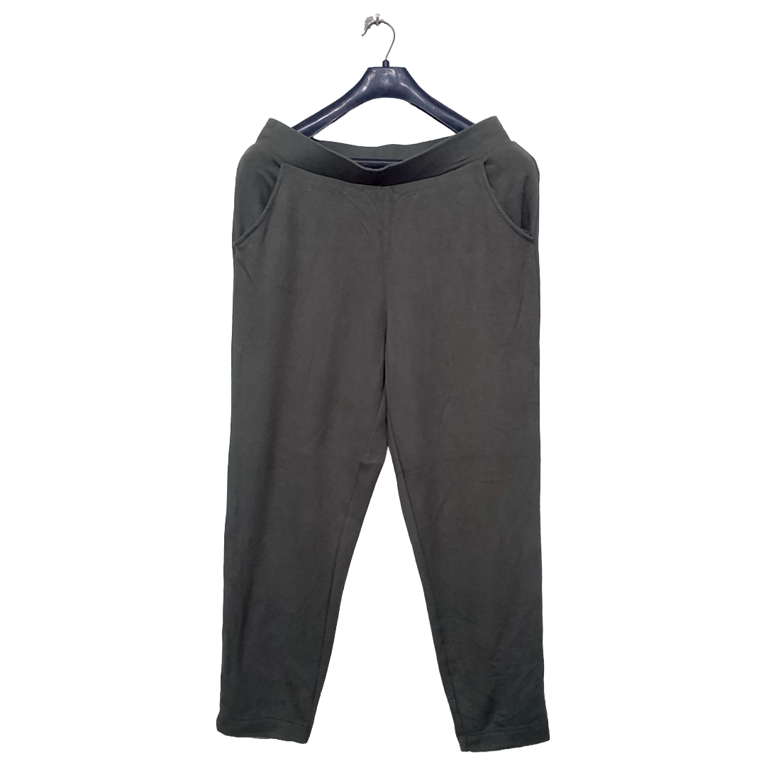 Jessica Olive Green Plain 2 Pockets Bell Bottom Trouser | Cotton Jersey