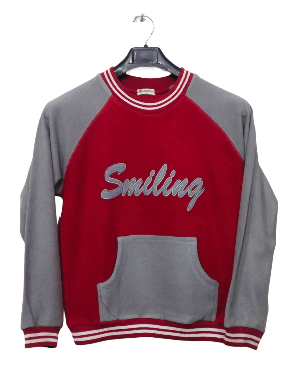 Smiling Kids Kangaroo Pouch Grey & Red Printed Full Sleeves Sweatshirt | Sweet Jersey
